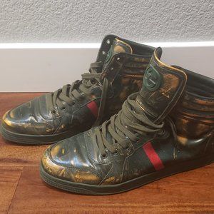 Gucci Green Burnished Leather Interlocking Web Cod